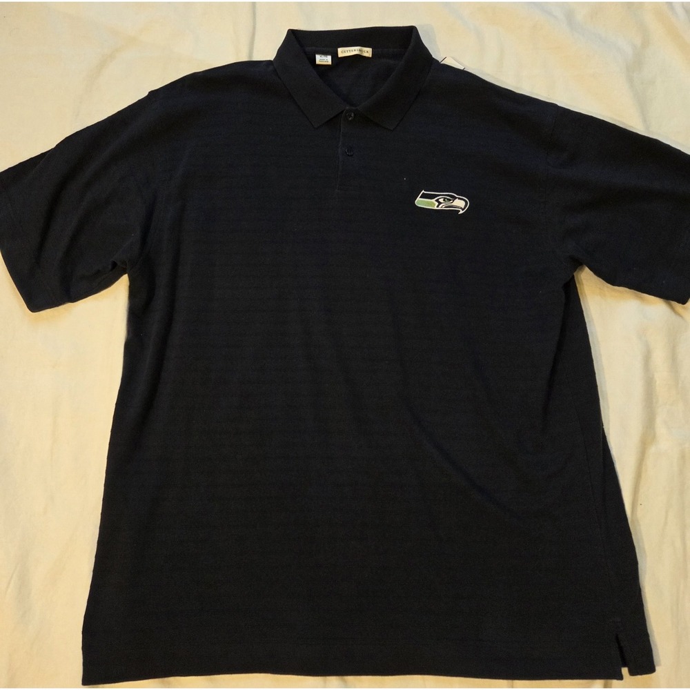 Seattle Seahawks Cutter & Buck Men's XL Polo Shirt Navy Blue Embroidered NFL...